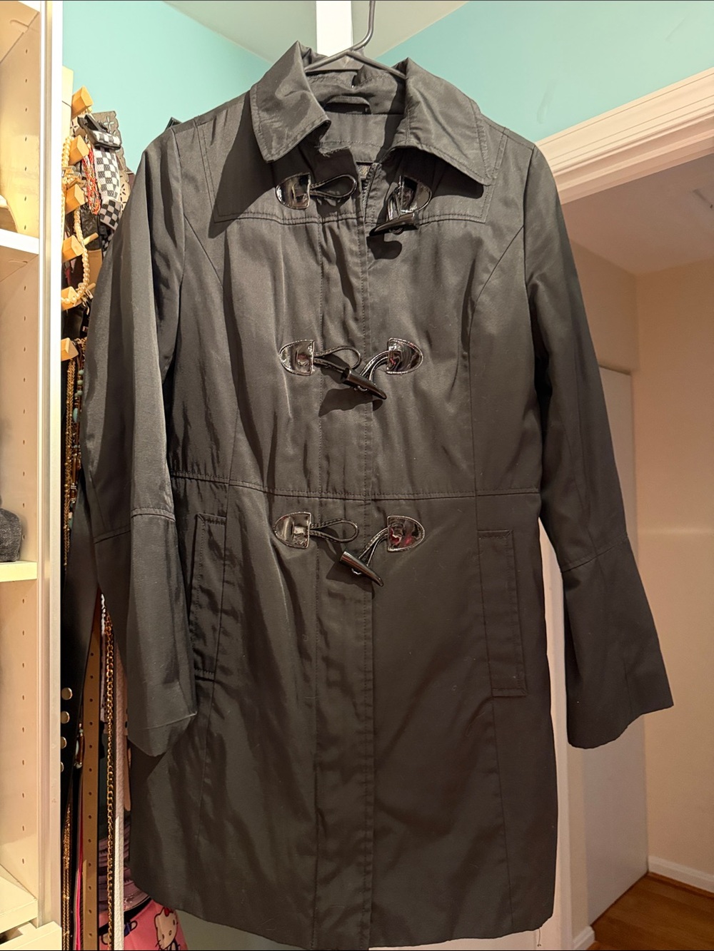 Nautica Black Toggle Trench Coat